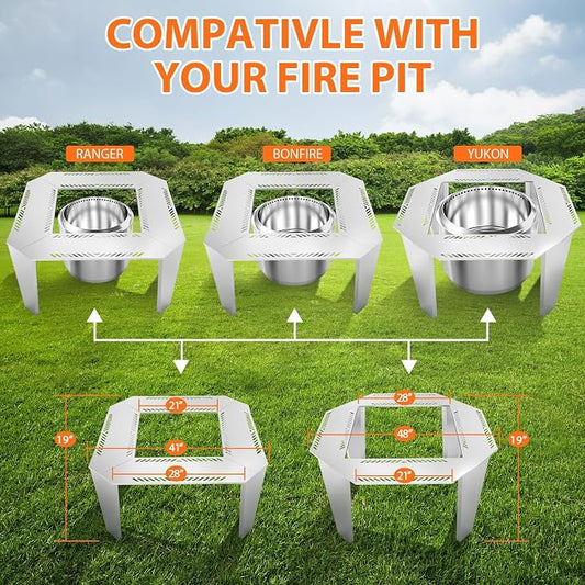 Uniflasy Fire Pit Surround Table for Solo Stove Yukon– Adjustable 41"/48" Stainless Steel Tabletop with Safety Barrier, Fits Yukon, Bonfire, Ranger, Tiki, Outdoor Table for Smokeless Fire Pit