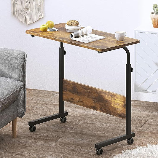 DlandHome Rolling Desk Adjustable Standing Desk, Mobile Side Table 31.4 Inches w/Wheels Adjustable C Table Movable Portable Laptop Computer Stand for Bed Sofa,Retro