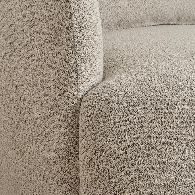 KINWELL 34" Wide Sherpa Swivel Barrel Chair, No Assembly Round Boucle Upholstered Accent Chair Armchair Single Sofa Chair with Toss Pillow for Living Room and Bedroom, Taupe