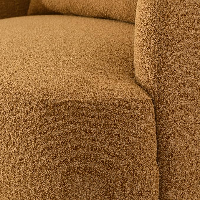 KINWELL 34" Wide Boucle Swivel Barrel Chairs Set of 2, No Assembly Round Upholstered Armchairs Accent Chairs Single Sofa Chair with Toss Pillow for Living Room and Bedroom, Brown