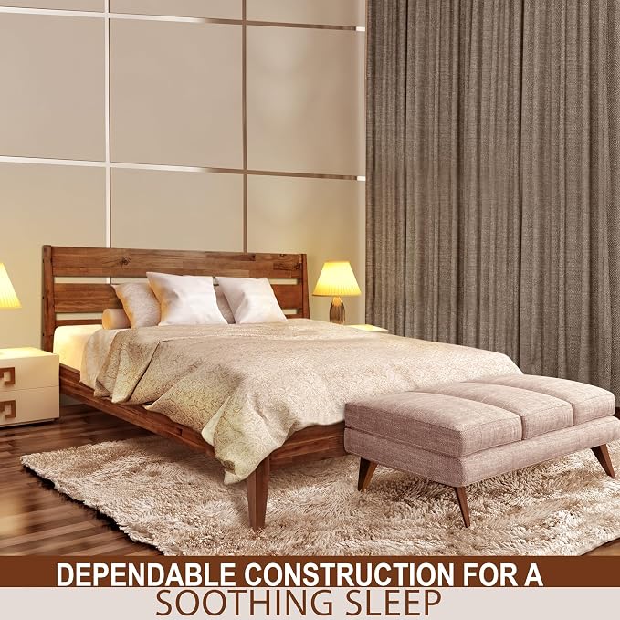 Acacia Emery Bed Frame with Headboard Solid Wood Platform Bed, Queen Size Bed Frame, Mid - Century Modern Wood Bed Compatible with All Mattresses, Easy Assembly, Non-Slip, Walnut