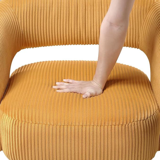 Lexicon 360 Degree Swivel Accent Chair, Modern Comfy Corduroy Round Barrel Chair, Open Back, Plush Foam Cushions, Metal Swivel Base for Living Room/Bedroom/Office/Small Spaces, Yellow