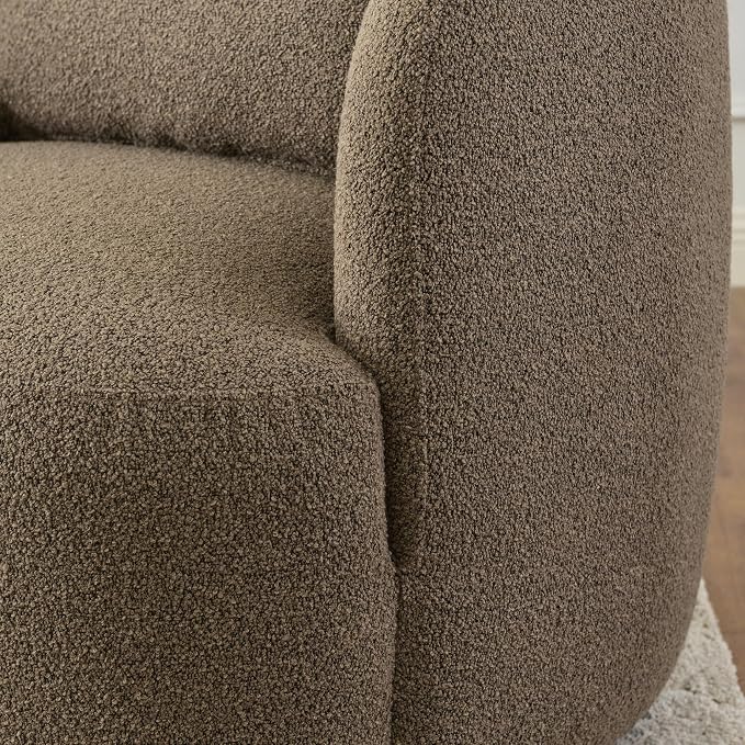 KINWELL 34" Wide Sherpa Swivel Barrel Chairs Set of 2, No Assembly Round Boucle Upholstered Accent Chairs Armchairs Single Sofa Chair with Toss Pillow for Living Room and Bedroom, Teddy Brown