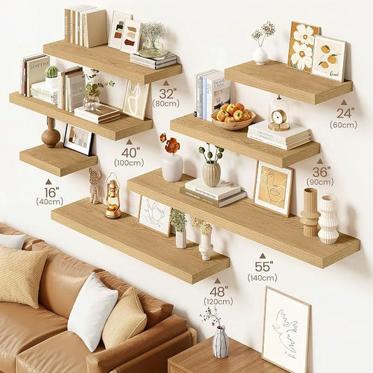 Vivelove 24 Inch Floating Shelves for Wall, 24x9 Display Shelves for Bathroom Living Room Kitchen Bedroom Office Farmhouse Home Decor - Set of 2, Oak