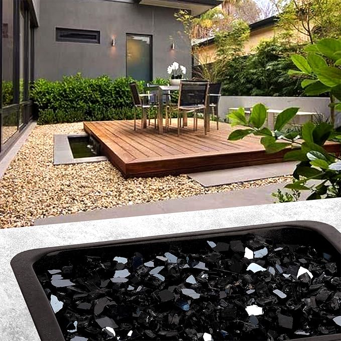 Mr. Fireglass 10 Pounds Fire Glass - 1/2 Inch High Luster Reflective Tempered Glass Rocks for Fireplace Fire Pit Table and Landscaping, Onyx Black