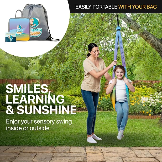 Indoor Sensory Swing for Kids or Outdoor – Holds 300lbs, Double-Layer, & 360° Swivel, Calming Compression Therapy Swing Hammock for Kids & Adults with All Hardware – Sensory-Motor Toys & Gifts