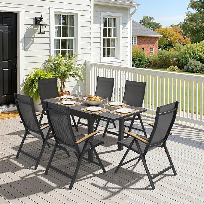 Pellebant 2 Pieces Aluminum Outdoor Dining Chairs, Patio Foldable Adjustable Backrest Armchair, Weather Resistant Outdoor Furniture Set for Deck, Porch & Backyard