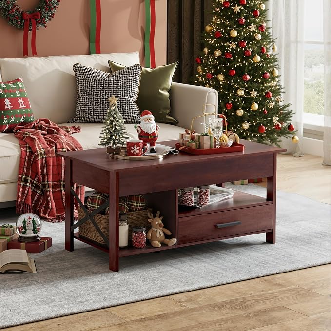 WLIVE Coffee Table, 39" Lift Top Coffee Table with Hidden Compartment, Storage Drawers and Storage Shelf for Living Room, Reception Room, Espresso