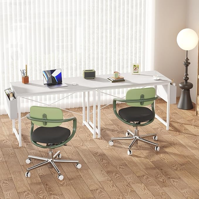 OLIXIS Computer Desk, 44 Inch Home Office Desks for Small Spaces, Writing Craft Study Gaming Table for Bedroom, Modern Computer Workstation with Storage Bag, All White