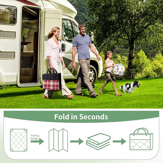 GENIMO Waterproof Outdoor Rug for Patio Clearance, 9'x12' Reversible Plastic Straw Rugs, Lightweight RV Camping Mat for Camper, Balcony, Deck, Backyard, Picnic, Red White Plaid
