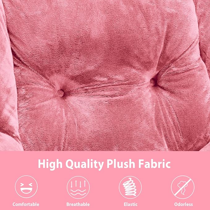Youtanic Lazy Chair with Folding Ottoman, Accent Chair Plush Upholstered with Metal Structure and Non-Slip Pads, Sofa Armchair with Footrest and Side Storage Bag for Dorm, Room, Office, Pink