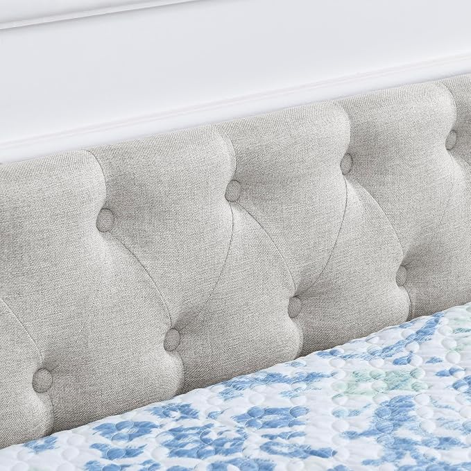 KEIKI Queen Size Upholstery Daybed with 2 Drawers and Headboard, Mid-Century Style Tufted Sofa Bed with Button on Back, Easy Assembly, No Box Spring Required, for Living Room and Bedroom, Beige
