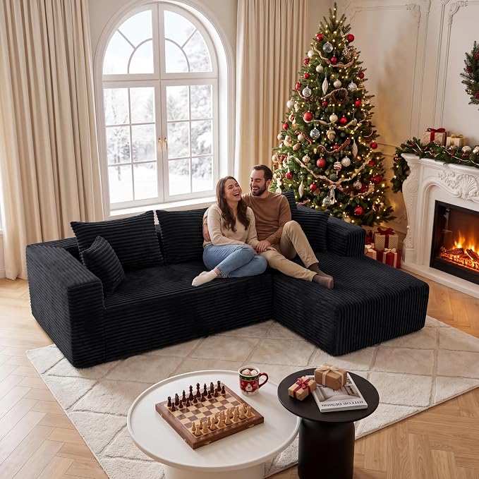 92.5" Cloud Sectional Couch with L-Shape Chaise, Modern Corduroy Boneless Couch for Living Room,Memory Foam Sofa with Deep Seat,No Assembly Required Washable Covers
