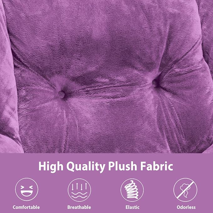 Youtanic Lazy Chair with Folding Ottoman, Accent Chair Plush Upholstered with Metal Structure and Non-Slip Pads, Sofa Armchair with Footrest and Side Storage Bag for Dorm, Room, Office, Purple