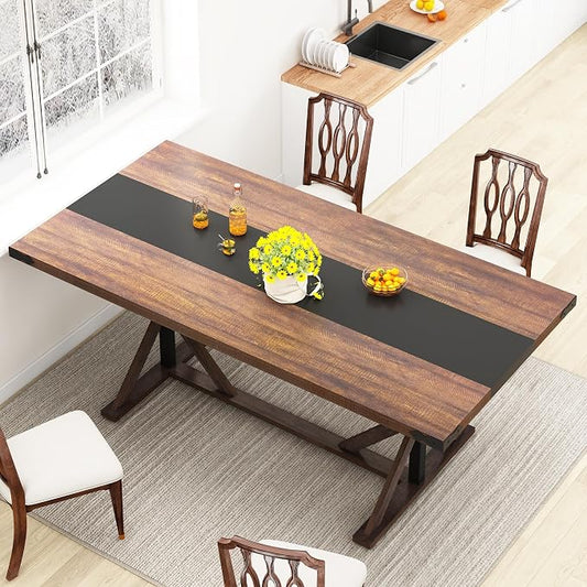 70 INCH Dining Room Table for 4-6 People,Wooden Rectangular Kitchen Table W/Waterproof Thickness Tabletop,Farmhouse Long Dinner Table W/Adjustable Leg for Home Dining Room,Living Room,Office(Brown)