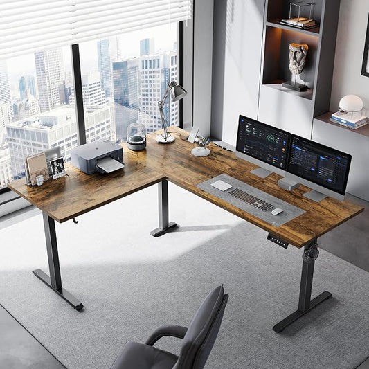 Klicelor L Shaped Standing Desk 63 x 55 Inch,Electric Height Adjustable Corner Desk with Cable Management & Power Outlets, Ergonomic Sit Stand Up Computer Table for Home Office,Rustic Brown