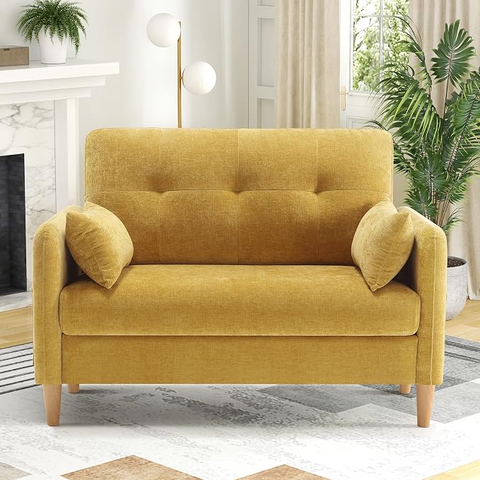 Hanherry Loveseat Sofa, 47” Small Couch for Living Room, Comfy Chenille Fabric Love Seat for Bedroom with Throw Pillow,Removable Cushion Cover,Couches for Small Space,Apartment,Dorm