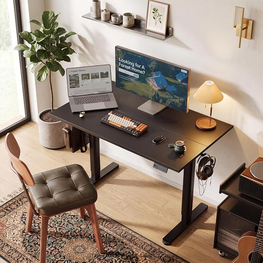 Claiks Electric Standing Desk, Adjustable Height Stand up Desk, 40x24 Inches Sit Stand Home Office Desk with Splice Board, Black Frame/Deep Black Top