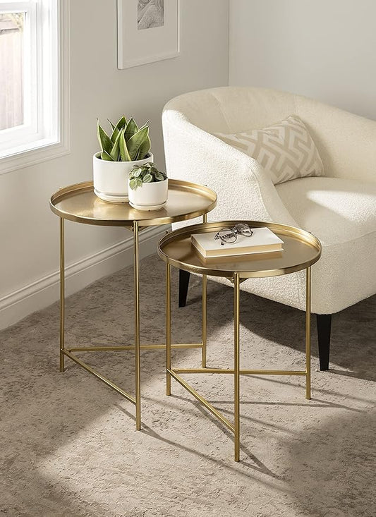 Kate and Laurel Ulani Modern Nesting Side Table; Set of 2; Gold; Sophisticated Glam End Tables for Storage and Display