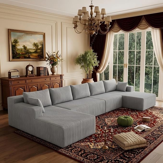 Flexible Combination Cloud Sectional Boneless Couches with Double Chaise,157" Oversized U Shaped Modular Sofa No Assembly Required Foam-Filled Deep Seat Sofa & Couch for Living Room,Apartment