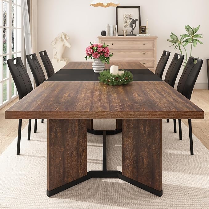 86 in Extendable Dining Table for 6 8 10 People,59"-86" Farmhouse Rectangle Extending Dining Table w/Removable Leaves Space Saving,Wooden Adjustable Tables for Kitchen Office Living Room (Brown&Black)