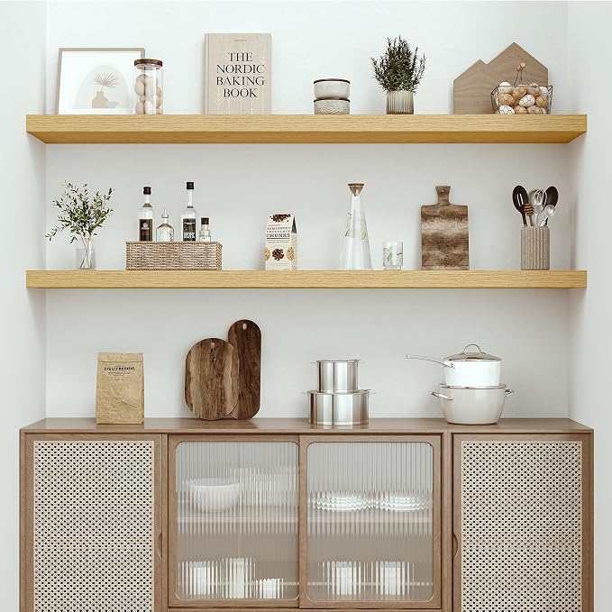 Vivelove 55 inch Long Floating Shelves for Wall, 10.3" Deep & Thicker Storage Shelf for Living Room, Kitchen, Farmhouse,Wall Shelves with Invisible Brackets,Set of 1, Oak
