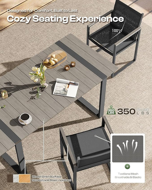 Outdoor Dining Table for 6, HDPS+ Aluminum Patio Dning Table with U-Shape Leg, Size: 67.4"*32.3"*29.6",Modern Rectangular Table for Lawn, Garden (Gray)