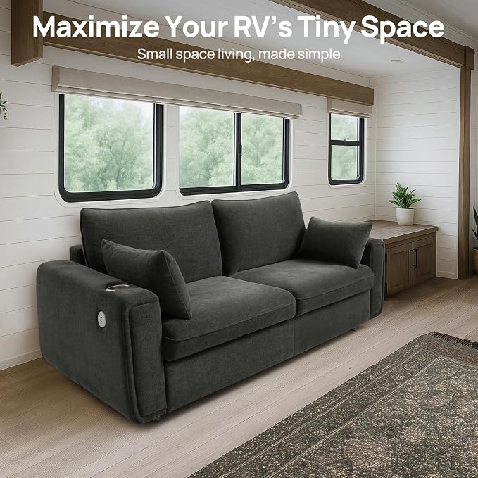 Pull Out Sofa Bed, No Cushion Removal, Queen Sleeper Sofa with USB Fast Charging, Memory Form Mattress, 2-in-1 Convertible Comfy Loveseat Couch Bed for RV, Apartment, and Small Spaces (Dark Grey)