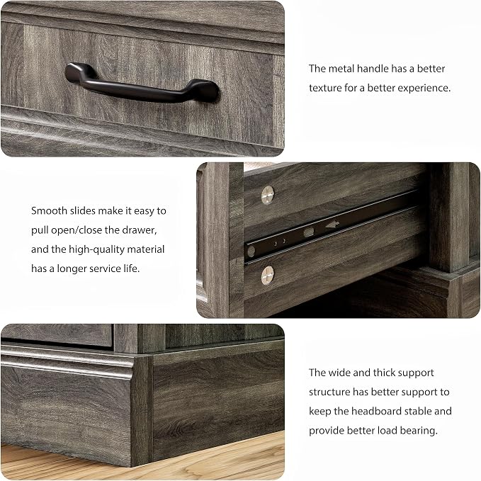 Tradare 3 Pcs Farmhouse Dresser and Nightstand Sets for Bedroom, 6 Drawer Dresser & Nightstand Set of 2, Rustic Wooden Chest of Drawers Wide Storage Organizer for Bedroom, Grey