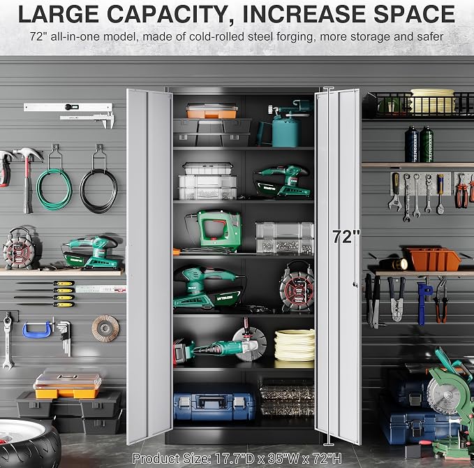 SISESOL Wide & Deep Metal Storage Cabinet with 5 Adjustable Shelf,72" Tall Garage Storage Cabinet with Lock,Metal Cabinets with Locking Doors,Lockable Steel Cabinets for Home,Office,Garage Locker