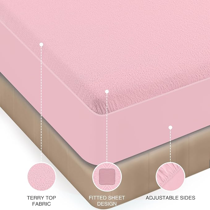 Utopia Bedding Waterproof Mattress Protector, Premium Terry Mattress Cover 200 GSM, Breathable, Fitted Style with Stretchable Pockets (Pink, Crib)