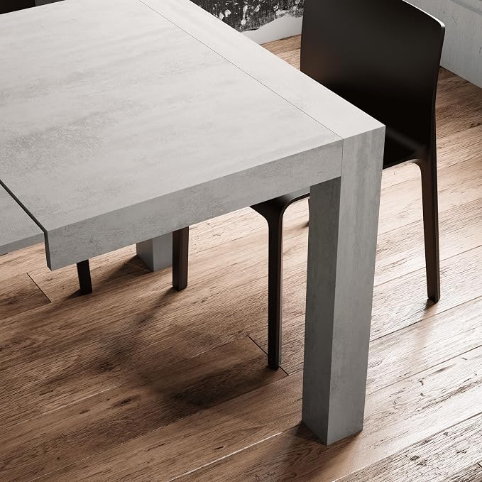 Mobili Fiver, Iacopo Extendable Dining Table, 55.1(86.6) x35.4 in, Concrete Effect, Grey, for 6-10 People, Expandable Dining Table for Kitchen, Living Room, Italian Furniture