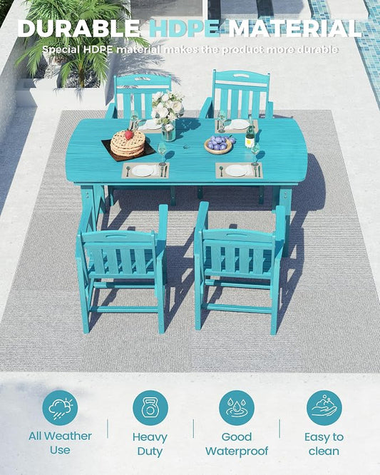 Ciokea HDPE Outdoor Dining Set, 5-Piece Patio Table and Chairs Set with Umbrella Hole, All-Weather Patio Dining Sets for 4, Durable Patio Furniture for Backyard, Garden, Lawn & Poolside, Lake Blue