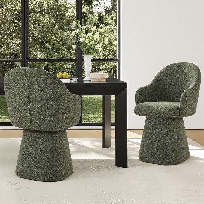 KISLOT Swivel Dining Chairs Set of 4, Upholstered Modern Barrel Dining Chairs with 360Β° Swivel Base, Chenille Velvet Fabric Accent Kitchen Chairs with Arms, Padded Dining Room Chairs, Green