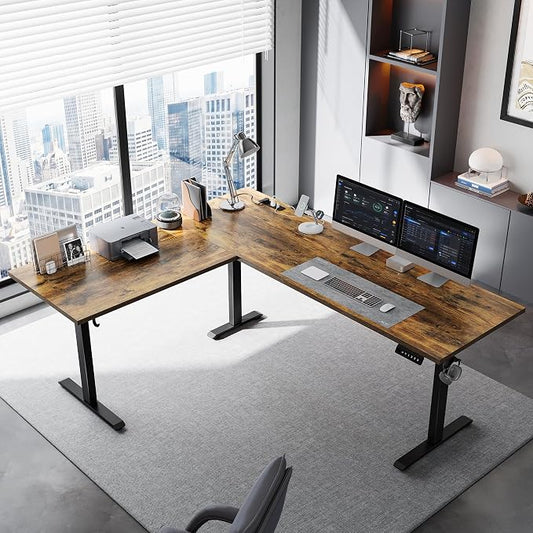 Klicelor L Shaped Standing Desk 75 x 61 Inch,Electric Height Adjustable Corner Desk with Cable Management & Power Outlets, Ergonomic Sit Stand Up Computer Table for Home Office,Rustic Brown