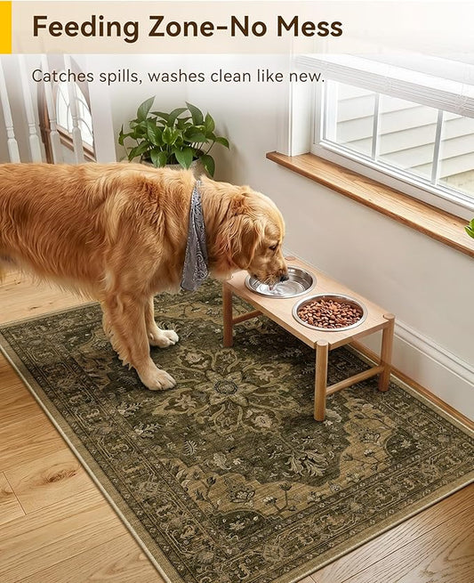 RELEANY Area Rugs Small 2'x3' Washable Non-Slip, Floral Vintage Distress Medallion Carpet for Kitchen Entryway Bathroom, Brown Dark Brown