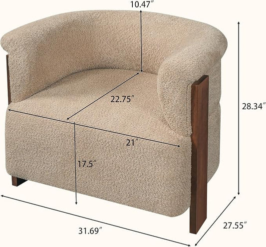 Merax 31.7" Mid-Century Teddy Fleece Barrel Accent Chair, Brown | Brown Teddy Fleece Upholstered Armchair, Modern Wraparound Lounge Chair for Living Room, Bedroom, Entryway