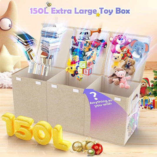 Mabahoo Extra Large Toy Box, Collapsible Sturdy Kids Toy Chest for Boys, Girls, 40"x14"x16" Storage Organizer Toddler Storage Bins with Lids, Toybox Basket for Living Room, Bedroom, Nursery, Beige