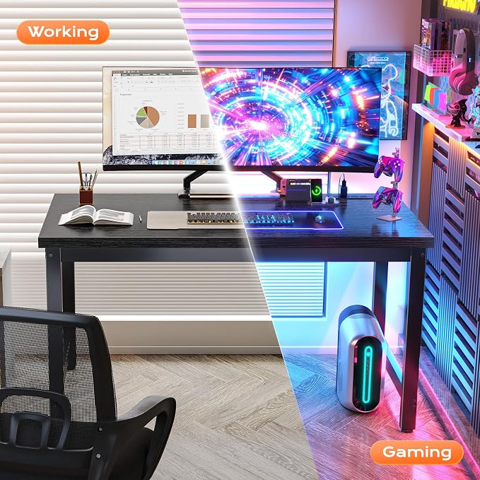 Huuger 48 x 24 inch Desk with Power Outlets & USB-C, Deeper & Thicker Desktop, Robust Metal Tubes, Computer Desk, Heavy Duty Office Desk, Work Gaming Desk for Home Office, Black