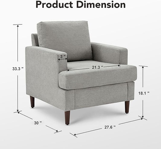 Weture Mid-Century Accent Chair,Modern Linen Fabric Armchair for Living Room,Comfy Upholstered Reading Accent Chairs for Bedroom,Single Sofa Chair with Wood Legs (Light Grey, 2 Pack)