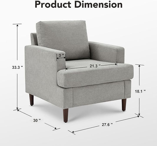 Weture Mid-Century Accent Chair,Modern Linen Fabric Armchair for Living Room,Comfy Upholstered Reading Accent Chairs for Bedroom,Single Sofa Chair with Wood Legs (Light Grey, 1 Pack)