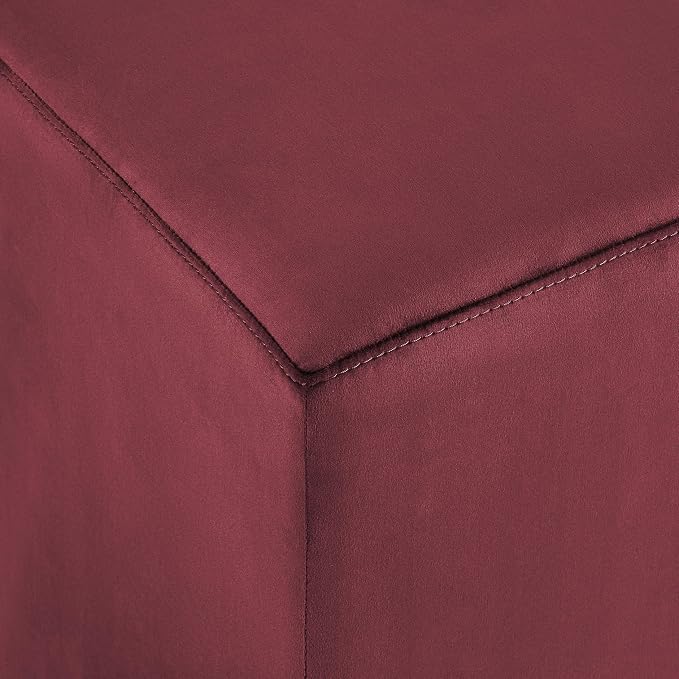 Studio Living® 18” Warren Ottoman Square Soft Velvet Bench, Stationary Ottomans, Backless Chair, Footrest for Living Room, Footstool Office, Bedroom, Padded Seat, Plum