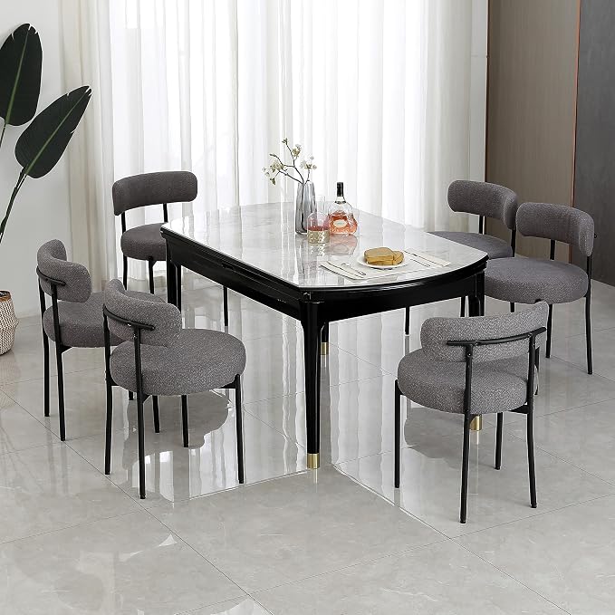DYHOME Boucle Dining Chairs Set of 4, Upholstered Kitchen Dining Room Chairs, Side Chairs with Thick Cushions and Metal Legs for Kitchen Living Room, Dark Grey