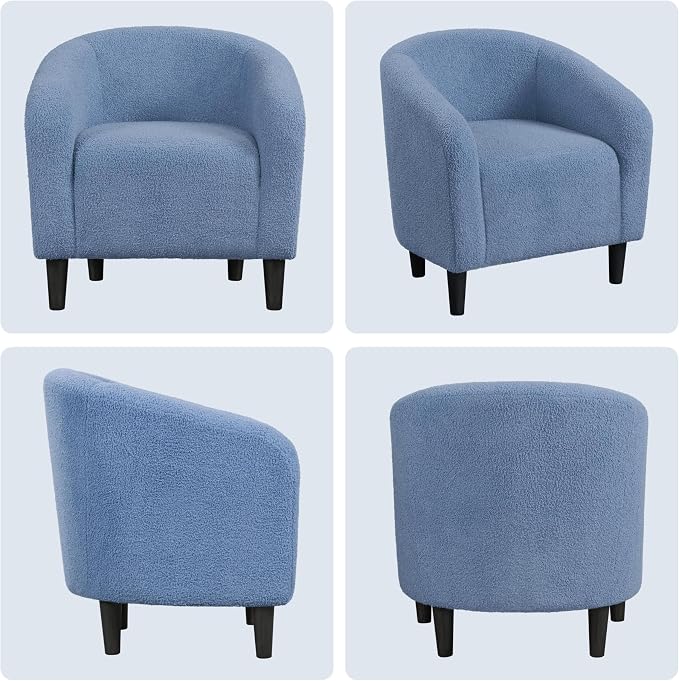 Topeakmart Barrel Chair, Soft Sherpa Accent Chair Side Chair Club Chair Modern Style Deep Seating Barrel Armchair for Living Room Furniture Reading Room Bedroom, Set of 2, Blue