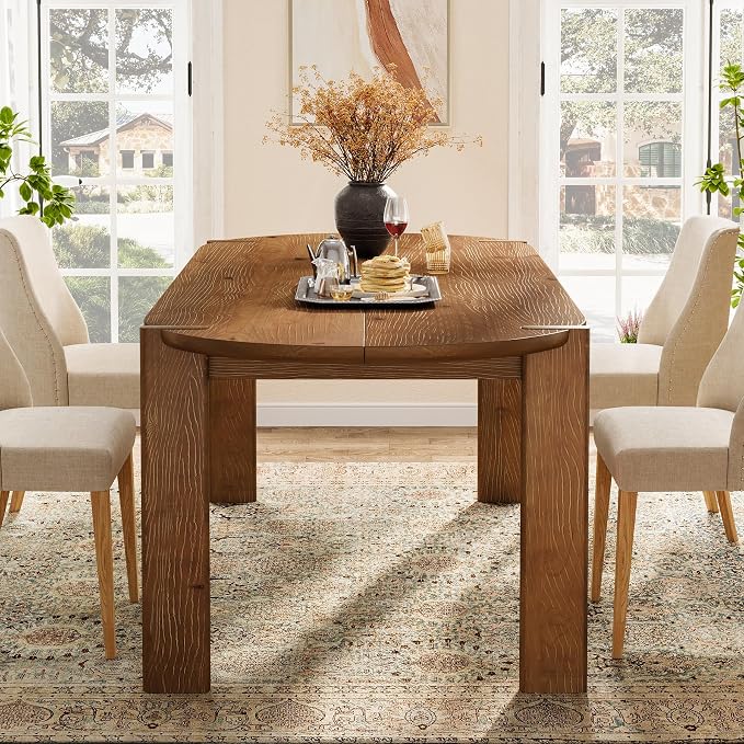 63" Solid Wood Oval Dining Table, Farmhouse Wooden Kitchen Table for 4-6, Rustic Dinner Table for Dining Room, Living Room, Apartment, Brown