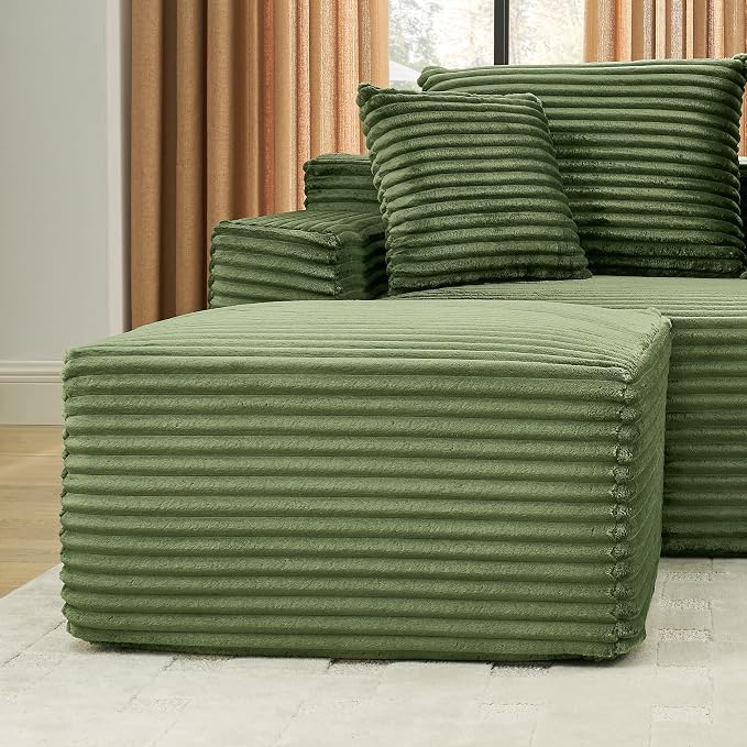 115" U-Shaped Cloud Sectional Couch, Front Facing Modular Compressed Boneless Sectional Sofa with Chaise Lounges and Console, Plush Corduroy Boneless Symmetrical Sofa