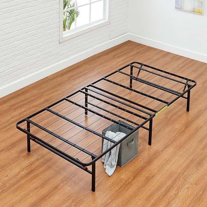 Amazon Basics Foldable Metal Platform Bed Frame with Storage, Sturdy Steel Support, No Box Spring Needed, 14-inch High, Tool-Free Setup, Twin Size, Black