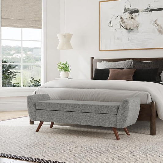 HomePop 60" Modern Storage Bench with Wood Legs - Gray Woven