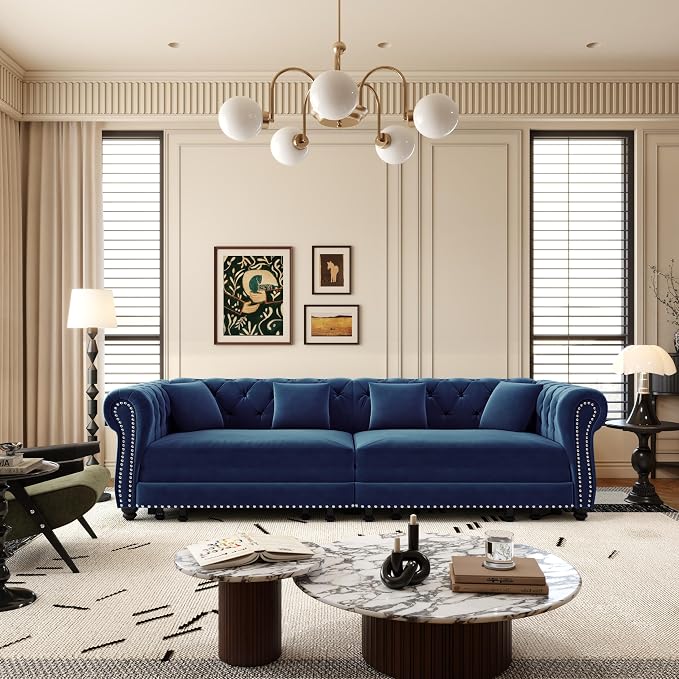 89" King Size Sleeper Sofa Bed - 3-in-1 Convertible Pull Out Sofa Bed with Ottoman, Button Tufted Chesterfield Sofa, Queen Sleeper Couch for Small Spaces Apartments, Guest Rooms, Living Room, Blue