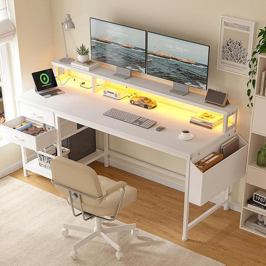 DurayLoly 55" Small Gaming Desk with Remote Control RGB Light for Teen Gamer,10m Full-Color Strip with Wireless Remote,20 Dynamic & 20 Lighting Modes, Effortless Control to Level Up Your Gaming Vibe